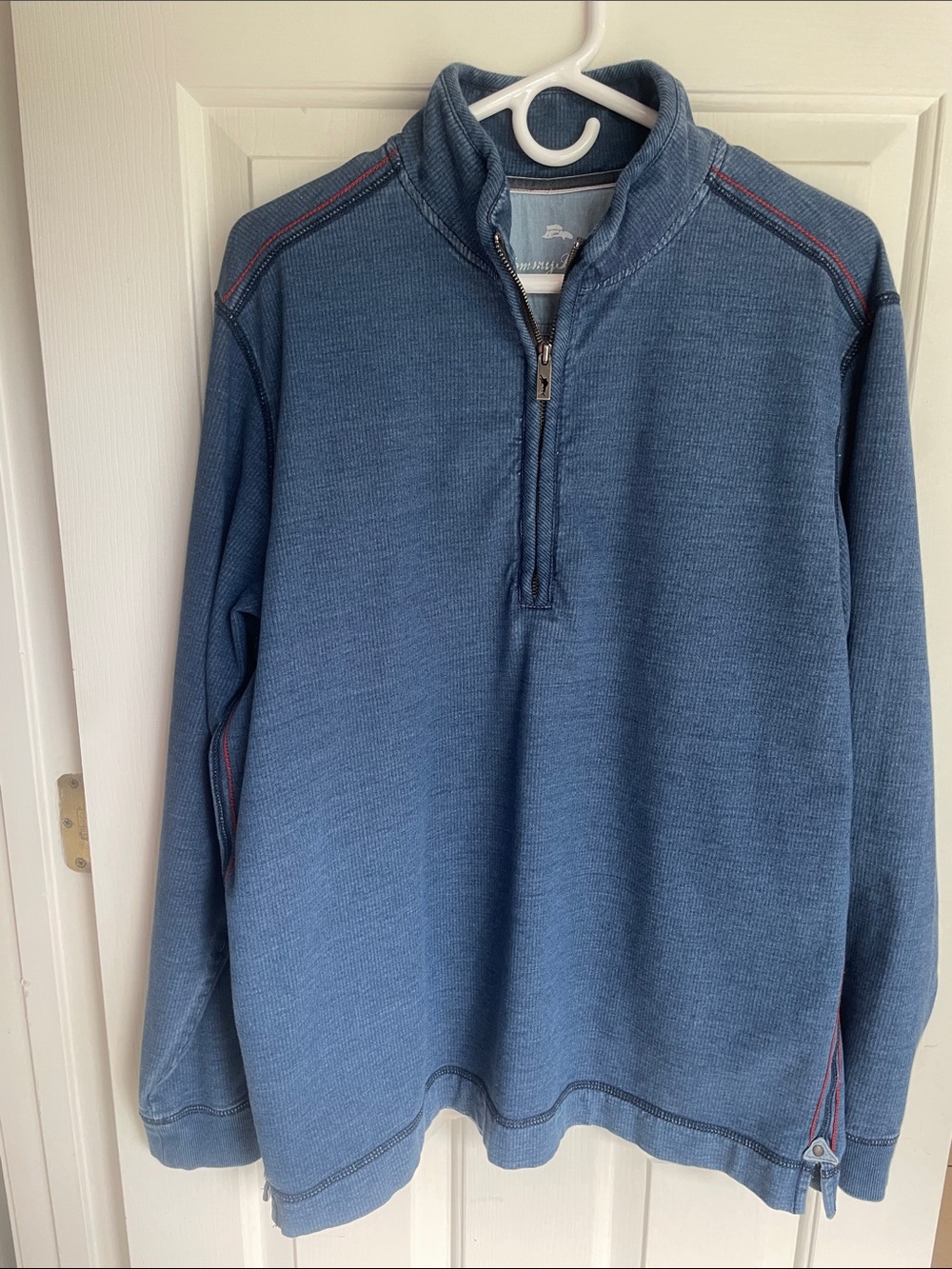 Tommy Bahama Blue Half-Zip Knit Pullover with Red Trim